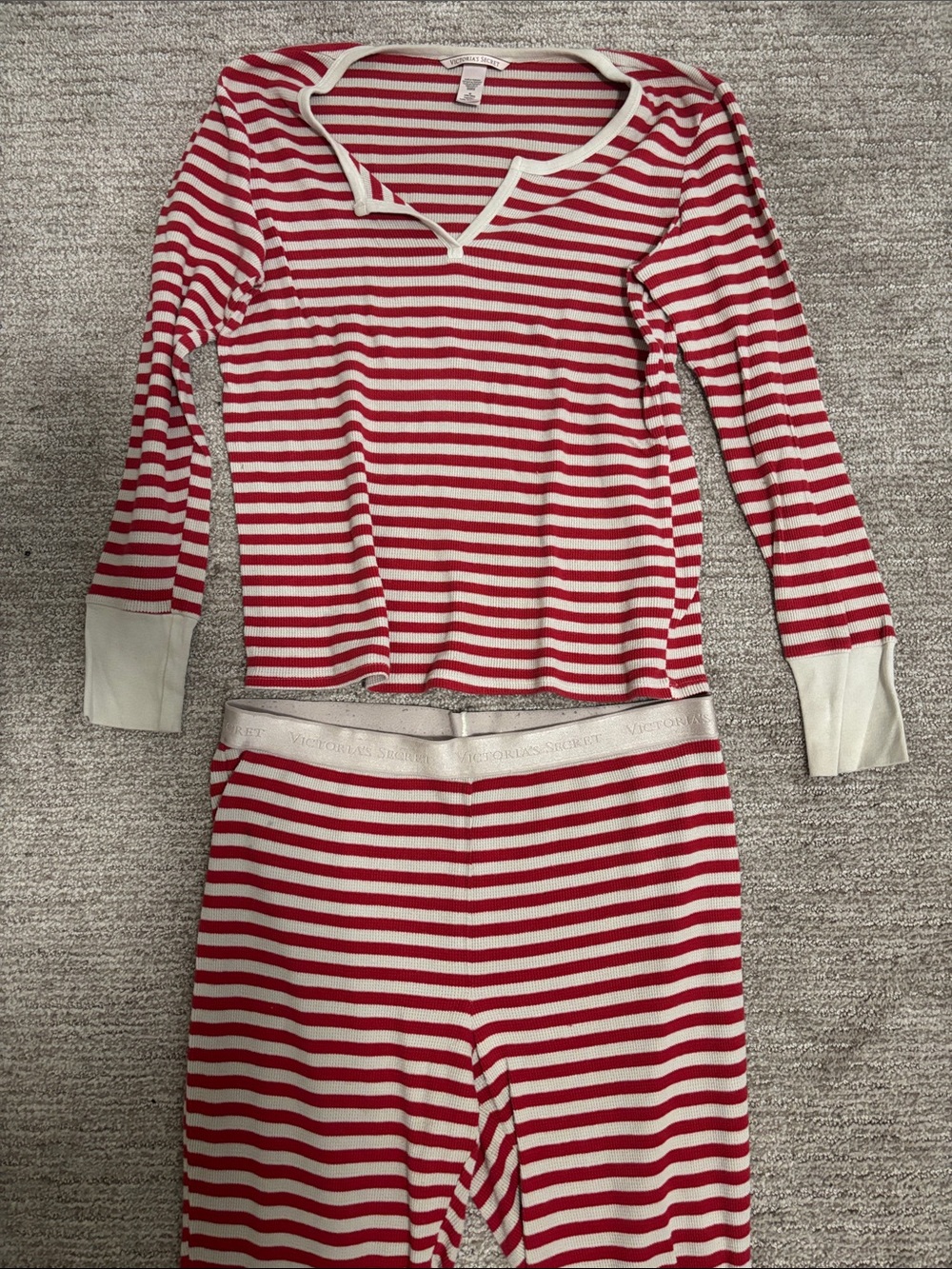 Victoria's Secret Red and White Striped Kids Pajama Set